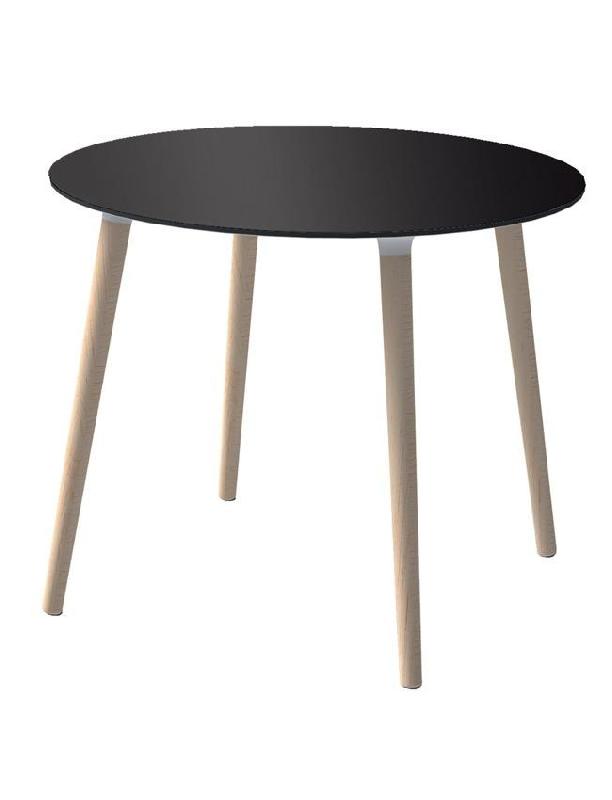 Table Stefania - Ø80 cm - 4 pieds en bois - Plateau compact blanc, noir ou gris_0