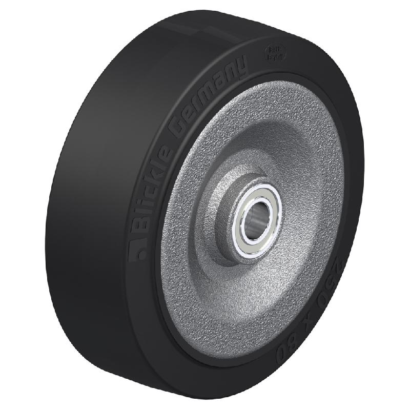 Roue de 250 mm avec caoutchouc élastique noir sur centre en acier soudé_0
