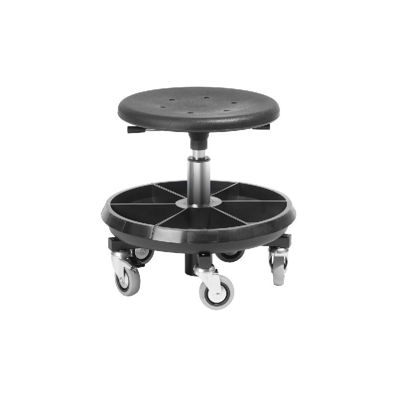 Tabouret industriel mobile à roulettes - Réf : 88601003 - Hauteur réglable 330-460 mm, siège en polyuréthane avec rangement intégré_0