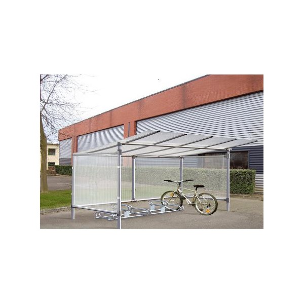 Abri vélo semi-ouvert - structure aluminium anodisé ou acier galvanisé - bardage polycarbonate anti-UV - pour 5 vélos_0
