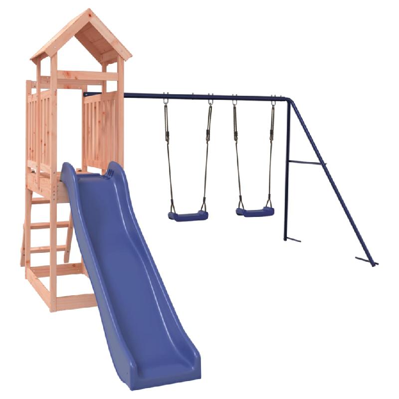 Aire de jeux d'extérieur en bois massif Douglas - Balançoires, toboggan, portiques robustes - 313 x 379 x 214 cm - Réf : 02_0004979_0