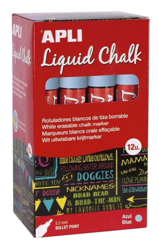 Apli Boîte de 12 marqueurs à craie liquide, pointe ronde 5,5 mm, bleu - 8410782169000_0