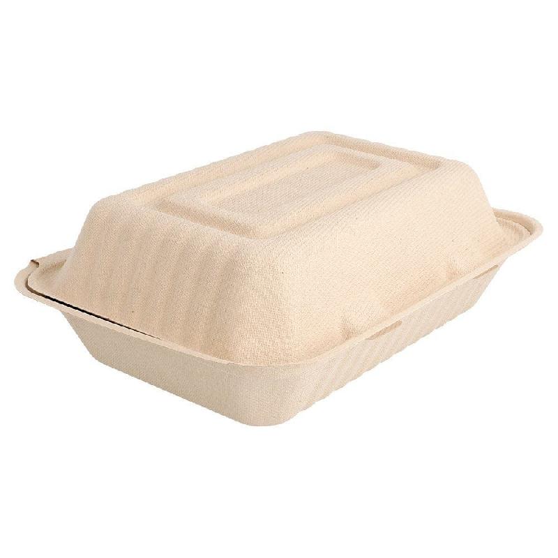 Boîte bagasse naturelle à couvercle attenant 1L 16,5x22,5x6,4cm - par 50_0