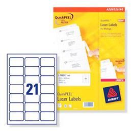 ETIQUETTES AVERY L7160 - IMPRESSION LASER - BLANC - 63.5X38.1 - 250 FEUILLES - BOÎTE DE 5250