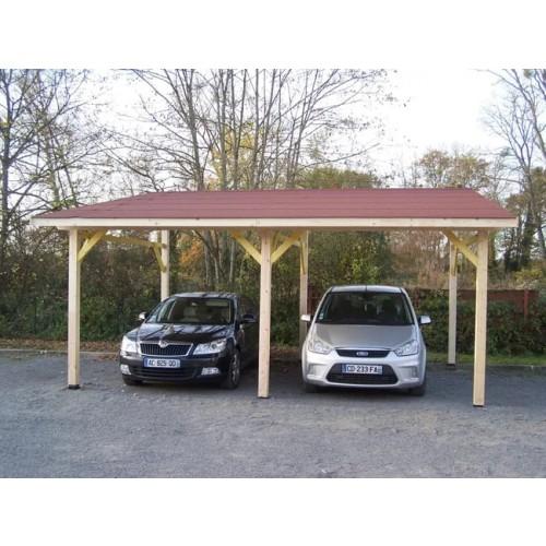 CARPORT BOIS 2 VOITURES MONOPENTE - 4,5X6,32M - TOIT BITUMÉ - AV4563BM HABRITA