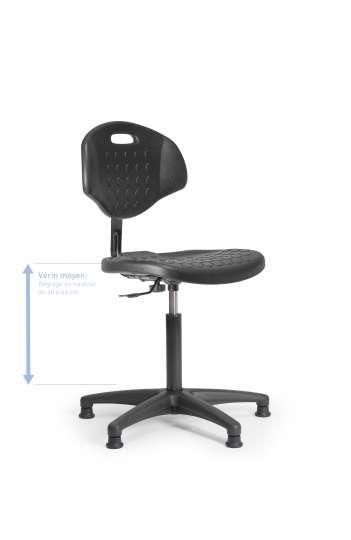 Chaise d'atelier en polyuréthane - fixe - vérin moyen 48 à 68 cm - patins - piètement nylon noir_0