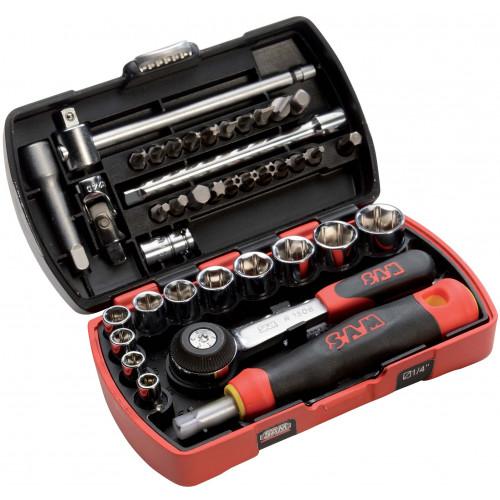 COFFRET DE DOUILLES ET ACCESSOIRES POCKET LIGHT ¼'' - SAM OUTILLAGE - 73-R39