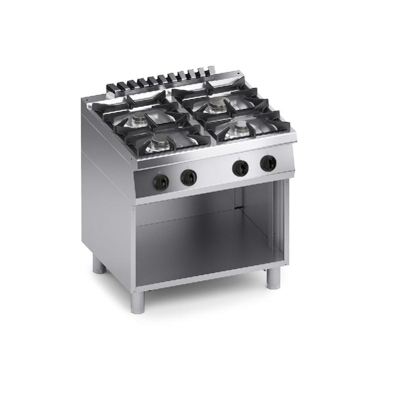 Cuisinière gaz 4 feux, structure inox, brûleurs fonte, thermocouple sécurité, plan embouti, 80x70x85 cm, Made in Italy X7CUGS10VV - 4725_0