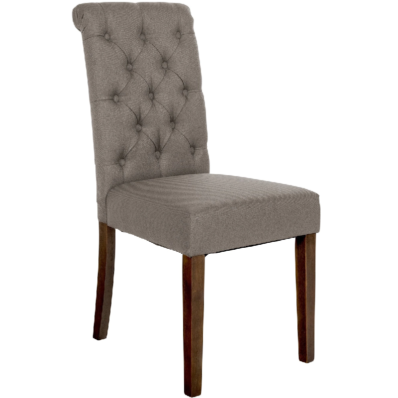 Décoshop26 - Chaise de salle à manger x1 dossier capitonné en tissu taupe pieds en bois marron 10_0002052 - marron 3000250811873_0