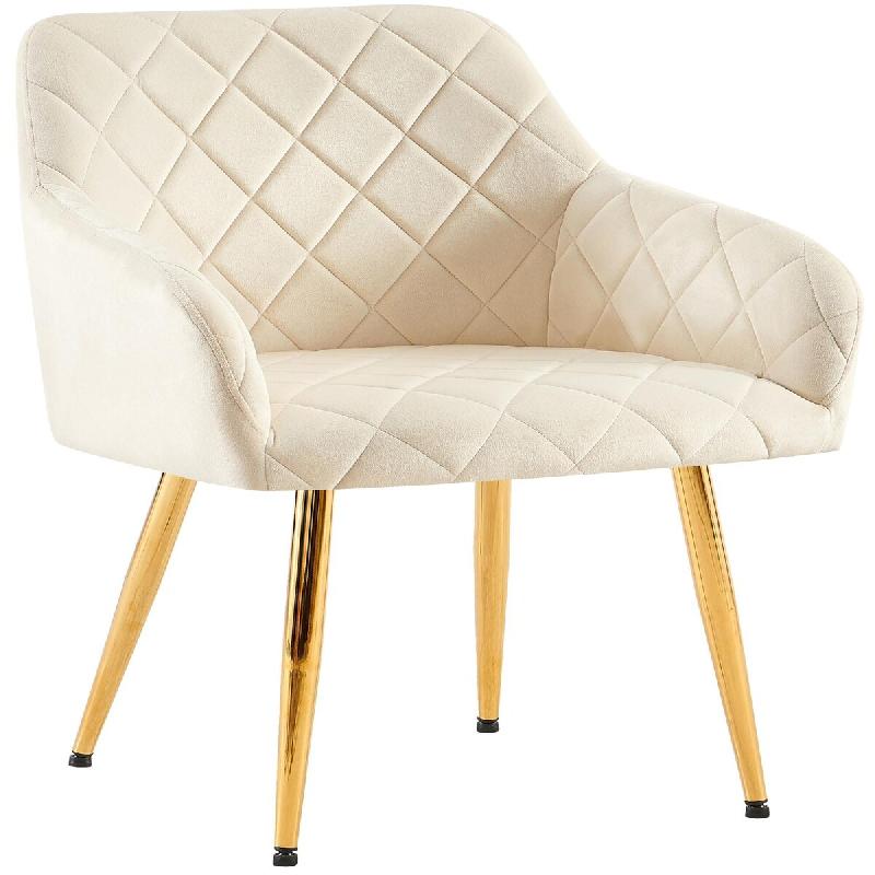 Décoshop26 - Chaise de salle à manger x1 en velours crème avec coutures décoratives en losange chic et contemporain 10_0007833 - beige 3000266329980_0