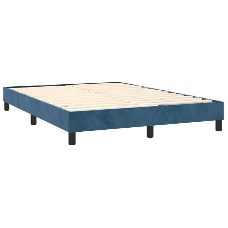Décoshop26 - Sommier à lattes sur pieds cadre de lit 140x200 cm tissu velours bleu foncé TDL0207310 - bleu 3001183688006_0