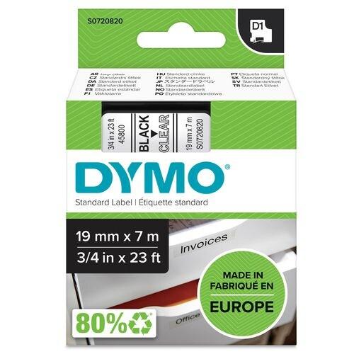 DYMO Cassette D1 de ruban à étiqueter noir/transparent 19 mm x 7 m - noir papier S0720820_0
