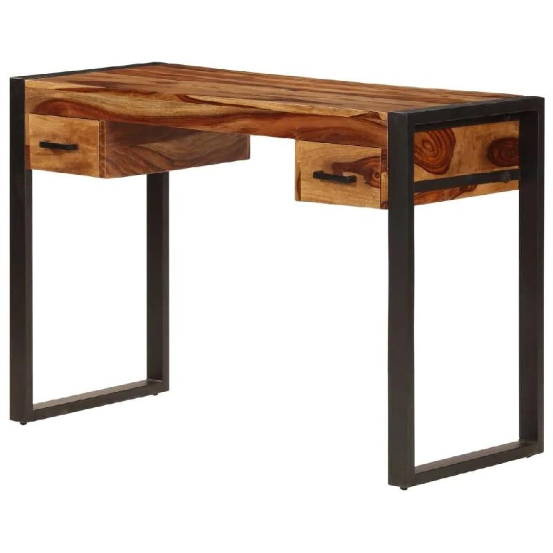HELLOSHOP26 bureau table meuble travail informatique avec 2 tiroirs 110 cm bois solide de sesham 0502077 - Bois massif 3002299546921_0