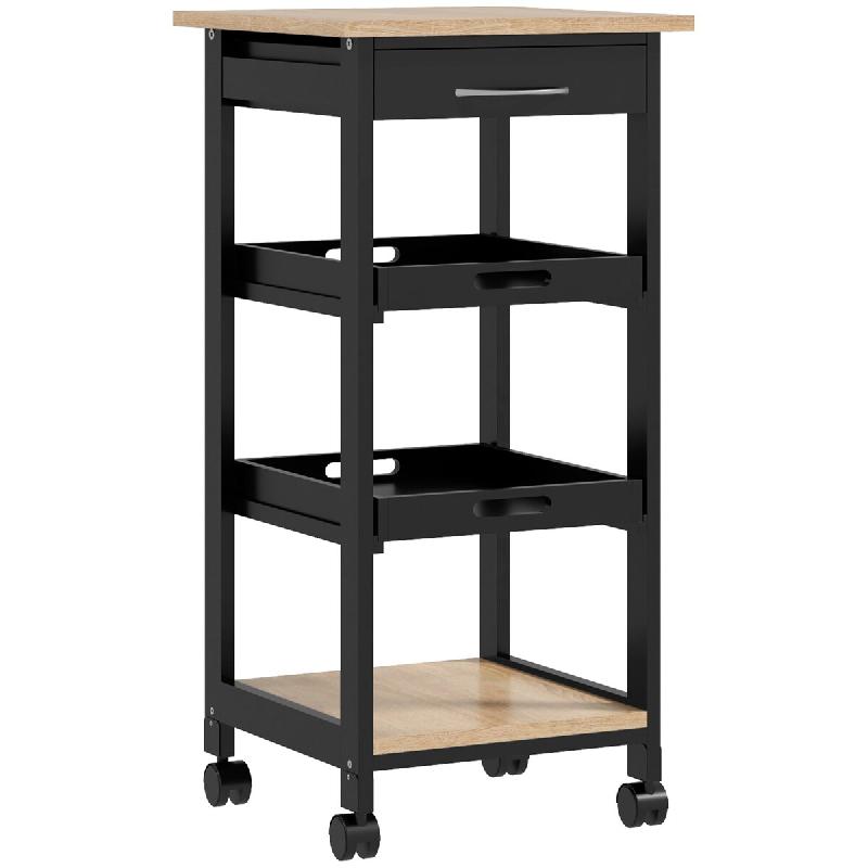 Helloshop26 - Desserte cuisine 37 x 37 x 76 cm 2 plateaux amovibles roulettes pivotantes compact moderne épuré en bois de pin noir 21_0001002 - noir_0