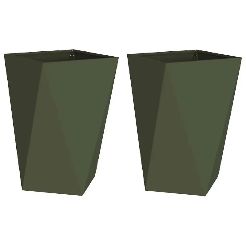 Helloshop26 - Lot de 2 jardinières extérieures modernes 50 x 50 x 75 cm avec base intégrée en acier vert olive 02_0053041 - vert acier 3000237725605_0