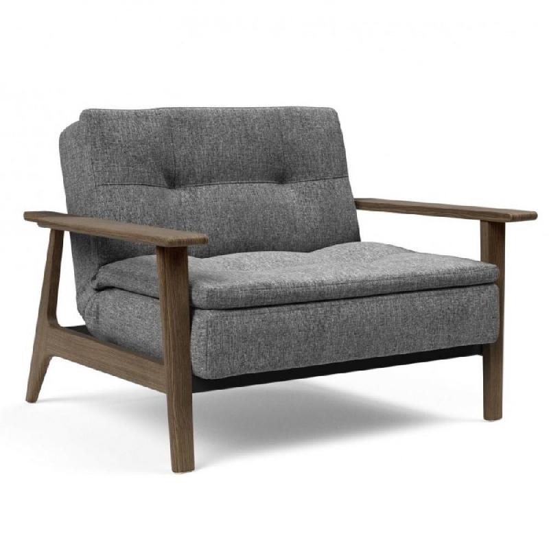 Innovation Living - Fauteuil design Dublexo Frej Twist Charcoal convertible lit 90x115 cm - Piétement chêne fumé_0