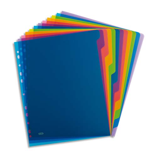INTERCALAIRE COLOR LIFE, 12 POSITIONS EN POLYPROPYLÈNE TRANSLUCIDE 3/10E. FORMAT A4. ASSORTIS - LOT DE 3