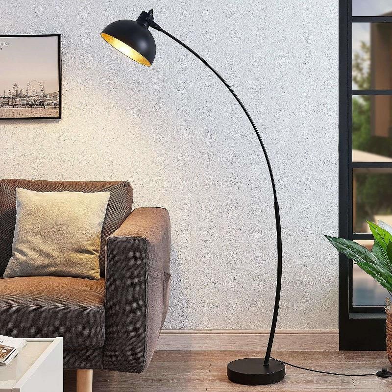 LINDBY LAMPE À ARC PHILEAS, NOIR ET OR, MÉTAL, 155 CM