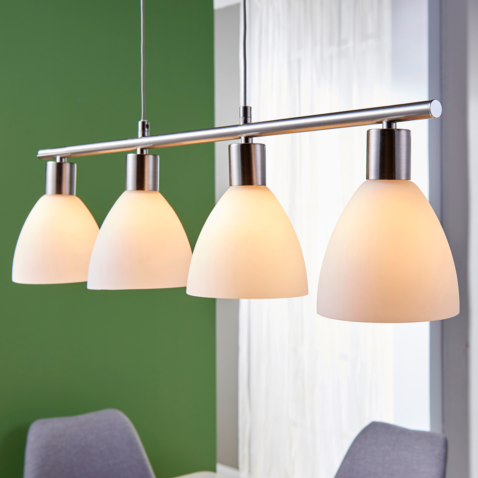 LINDBY, SUSPENSION SIMEON, COULEUR NICKEL, VERRE, 73 CM, E14