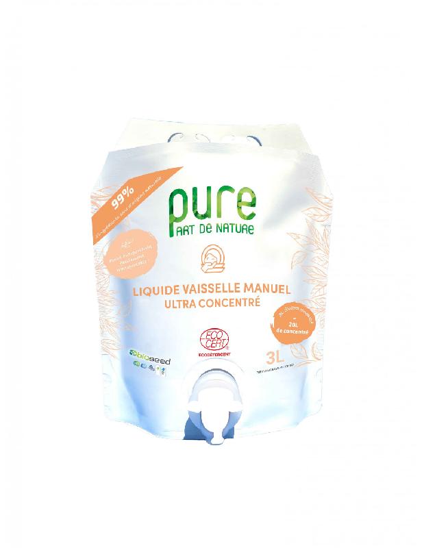 LIQUIDE VAISSELLE ULTRA CONCENTRE CITRON VERVEINE - ECOCERT - OBIOBAG 3L MARQUE PURE PART DE NATURE_0