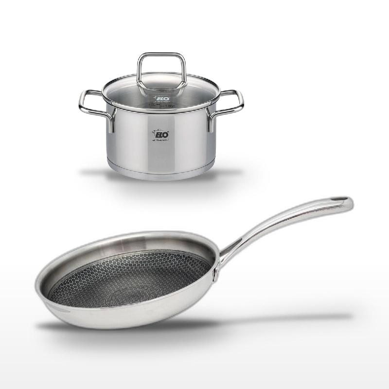 Lot Poêle 24cm Elo Relief Evolution & Faitout 20cm Elo avec Couvercle - gris inox 3176239956382_0
