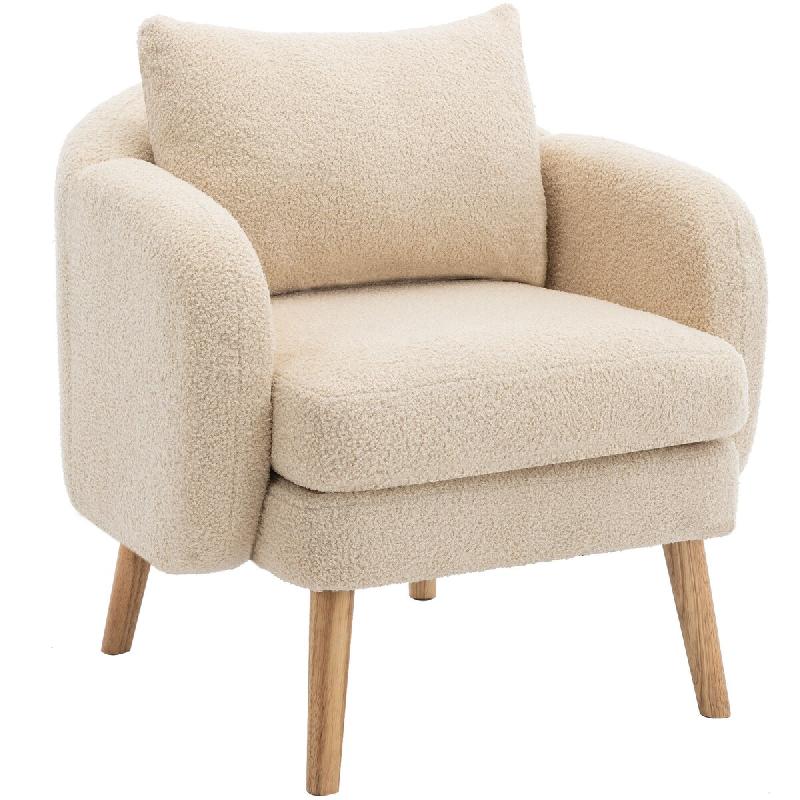 Merax Fauteuil avec coussins décoratifs et pieds en bois massif, chaise longue, fauteuil simple avec peluche peluche, beige - beige multi-matériau W_0