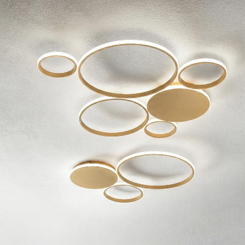 Ondaluce Pois Plafonnier LED en métal et acrylique, 93x84x4 cm, 68W 6800lm dimmable 3000K-4000K, or - doré 8053488023902_0