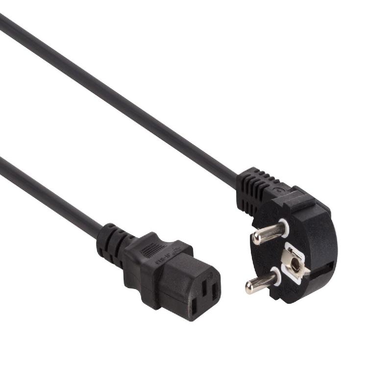 Perel Câble d'alimentation, H05VV-F 3G1, 2.5 m, 10 A/230 V, 2500 W, type E/F 90° vers C13, usage intérieur, PVC, noir - EPC025A100_0