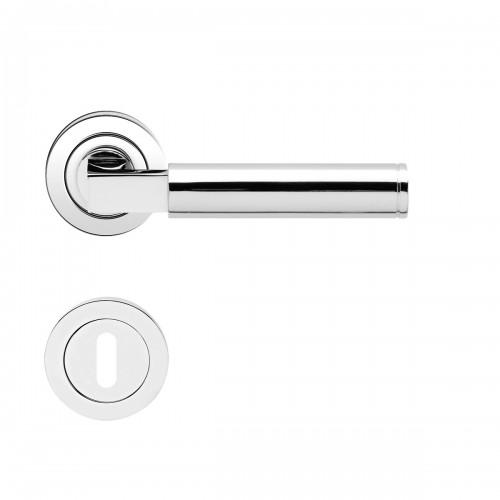 POIGNÉES DE PORTE SUR ROSACES RONDES SÉRIE ER 31 TASMANIA -INOX POLI -CLÉ L KARCHER DESIGN