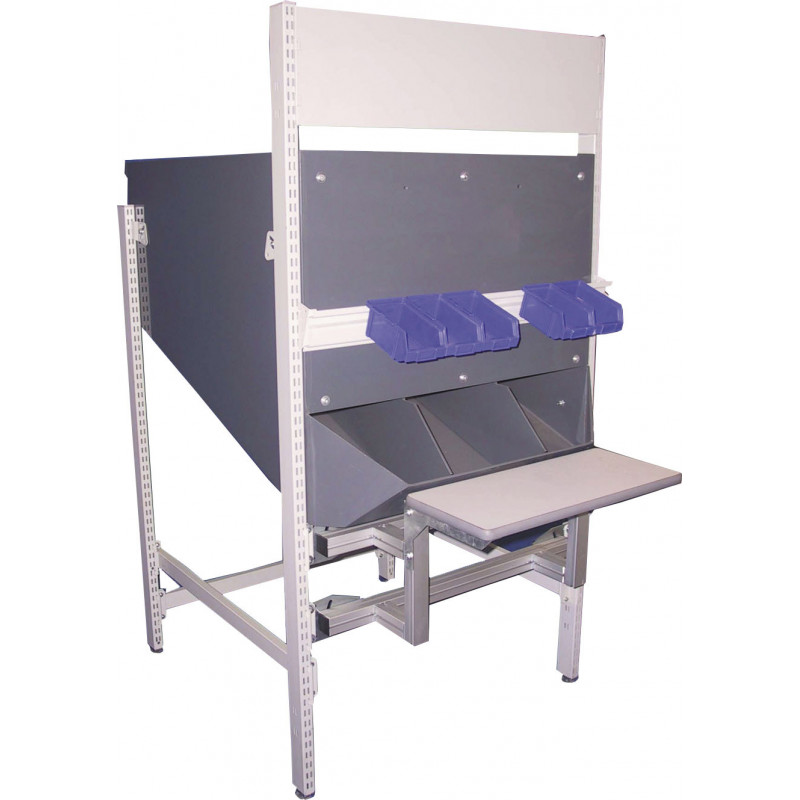 Poste de travail ergonomique réglable en hauteur - préhension frontale - trémie en PVC et structure perforée_0