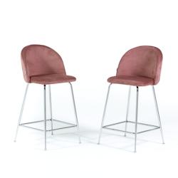 RATTATAN Lot de 2 tabourets de bar en velours avec pieds en métal,h.65cm,pour bar,restaurant et cuisine,design élégant–Sara XL–Rose/Argent - mu_0
