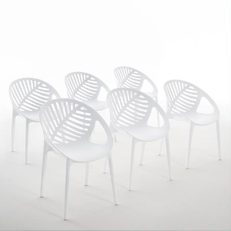 RATTATAN Set de 6 chaises en polypropylène avec fibre de verre empilables pour jardin, bar et restaurant, structure robuste et légère - Vivian - Bl_0