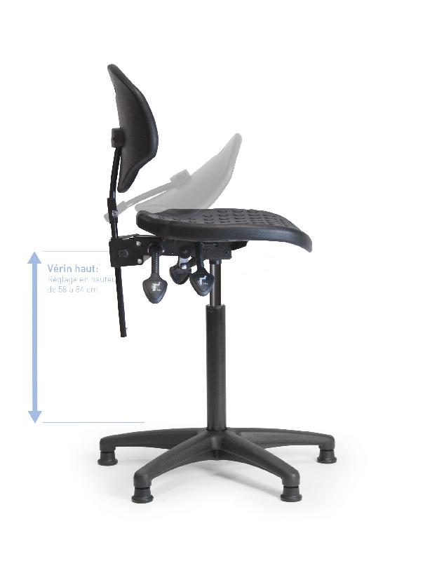 Siège d'atelier polyuréthane asynchrone - réglages multiples - patins 580 à 840 mm_0