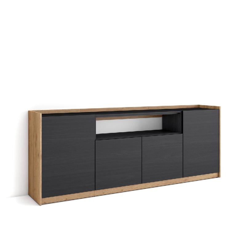 SKRAUT HOME Buffet salon et cuisine, 207x80x37 cm, 4 Portes, Meuble chaussure, Noir et chêne - noir Bois manufacturé 702_9_0