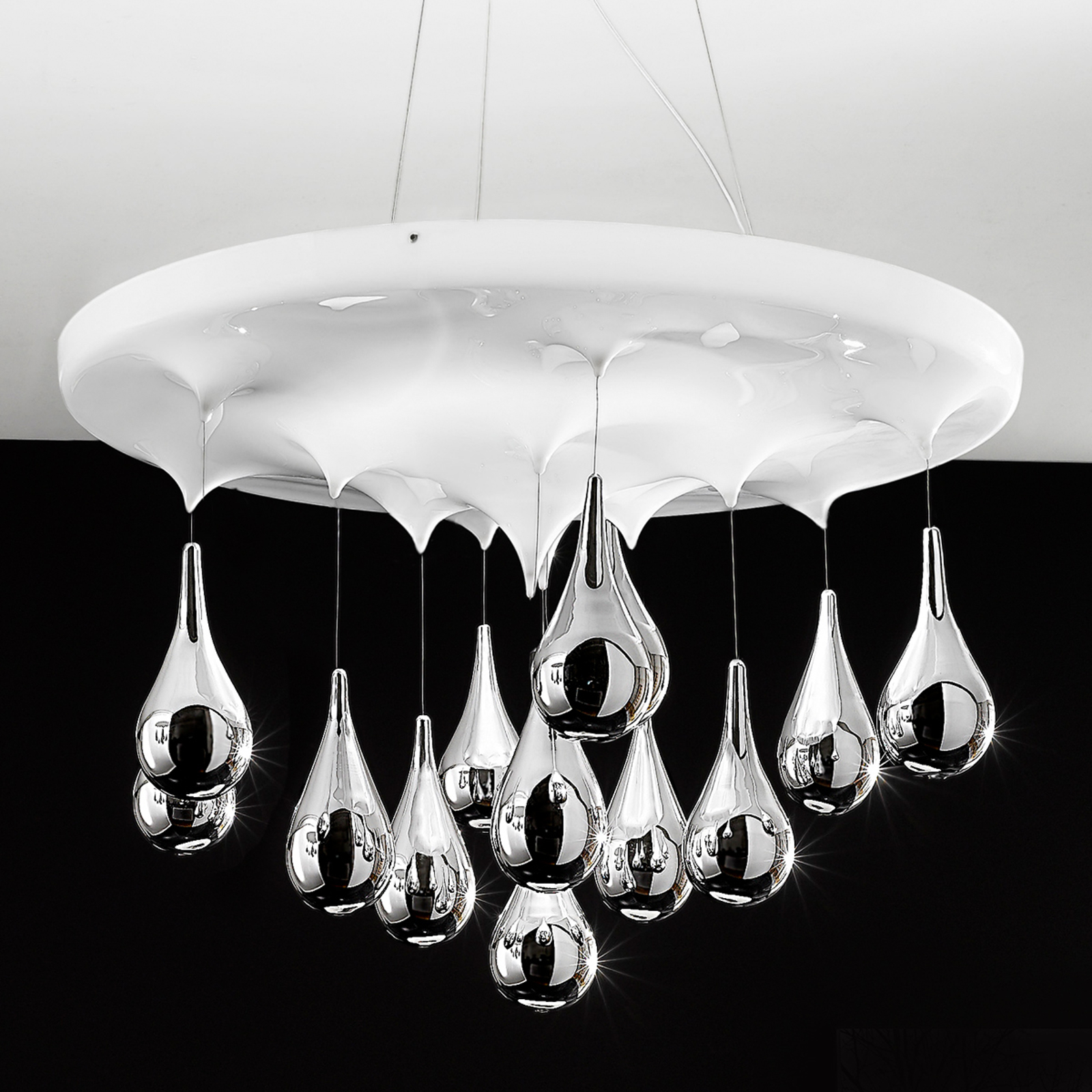 SIL-LUX SUSPENSION PIOGGIA, BLANC, CHROME, Ø 70 CM H 35 CM