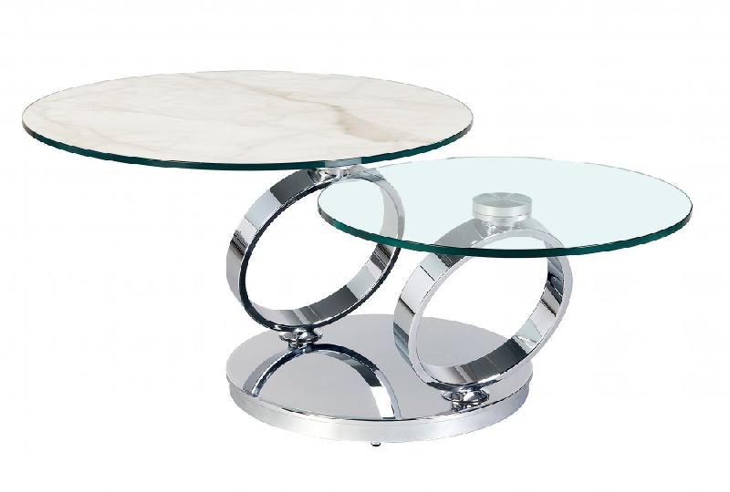 Table basse modulable Olympe Marble - plateaux pivotants en verre trempé et céramique marbre blanc_0