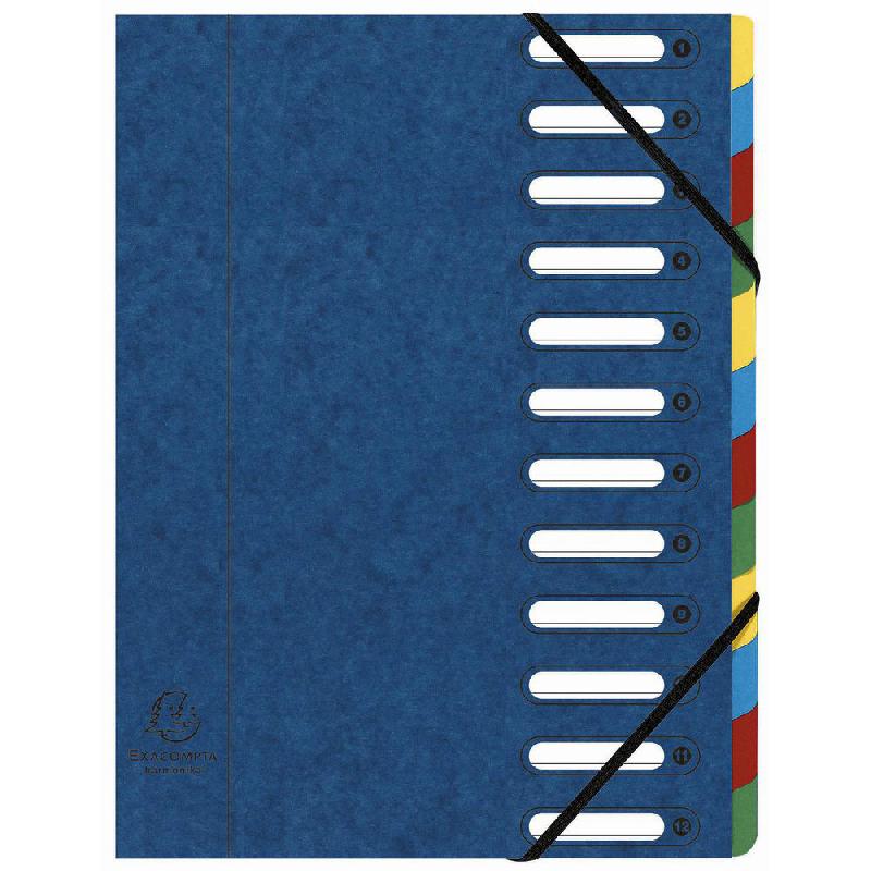 TRIEUR EXACOMPTA HARMONIKA NATURE FUTURE AVEC DOS EXTENSIBLE A SOUFFLET ET FENETRES PREDECOUPEES 600 FEUILLES A4 12 COMPARTIMENTS 24 X 32 CM CARTON BLEU  - LOT DE 2