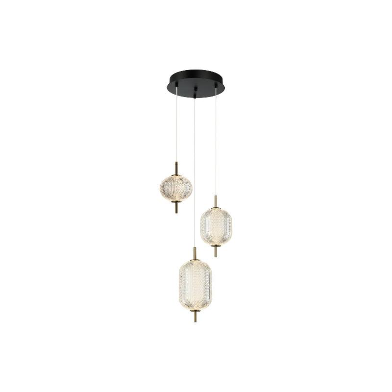 VIOKEF SUSPENSION LED PELLUCID, BRONZE/CLAIR, À 3 LAMPES