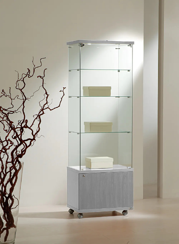 Vitrine d'exposition 6/18LMVA - colonne en verre trempé avec meuble de rangement - couleur gris_0