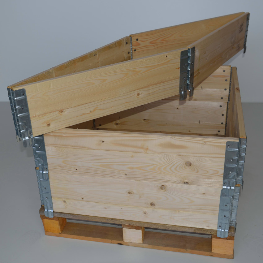 Caisse pliable en bois certifiée PEFC - 800 x 800 mm - Rehausse palette avec charnières en acier galvanisé_0