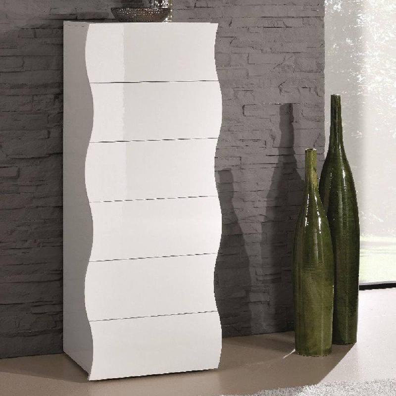 CHIFFONNIER VAGUE 6 TIROIRS BLANC BRILLANT