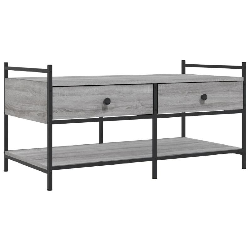 Décoshop26 - Table basse avec tiroirs et étagères 99 x 50 x 50 cm bois d'ingénierie gris et métal DEC040171 - gris métal 3000264784972_0