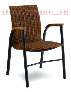 Fauteuil Cervin - châssis aluminium - accoudoirs en teck - tressage synthétique_0