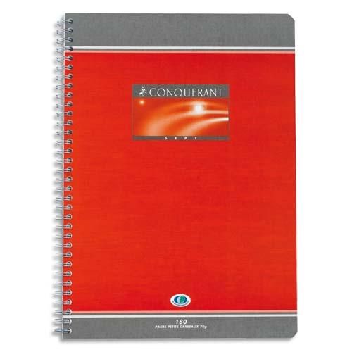 Cahier Conquerant Sept Oxford - 100 Pages Petits Carreaux - 17x22cm - Reliure Spirale - Lot De 10