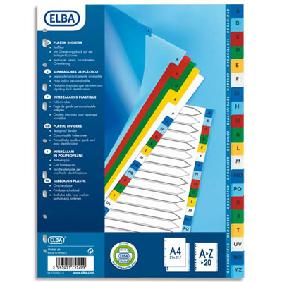 INTERCALAIRES ALPHABETIQUES - POLYPROPYLENE - A4  - 20 POSITIONS - COLORIS ASSORTIS
