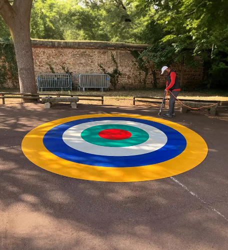 Marelle cible thermocollé composé de 5 cases, parfait pour aménager une aire de jeux pour enfants - 4000 mm x 4000 mm_0