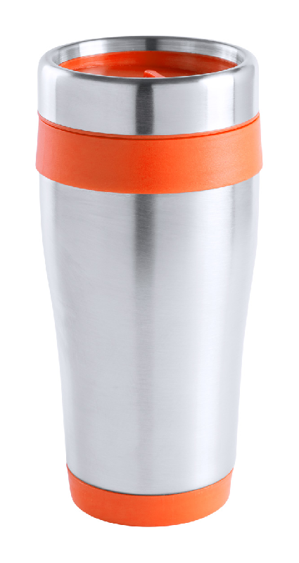 Mug thermo - double paroi en acier inoxydable - 450 ml - finition plastique colorée - livré en boîte cadeau_0