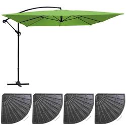 Oviala Business Parasol déporté 3x3m et 4 dalles à lestées aluminium vert - Oviala - vert aluminium 107276_0