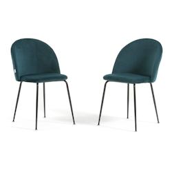 RATTATAN Lot de 2 chaises en velours avec pieds en métal, design élégant pour cuisine, salle à manger, bar ou restaurant – Sara – Bleu pétrol_0