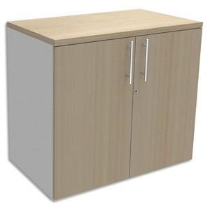 Simmob armoire basse blanc perle 1 tablette, avec porte et top chêne clair ineo - dim l80 x h72 x p47 cm_0